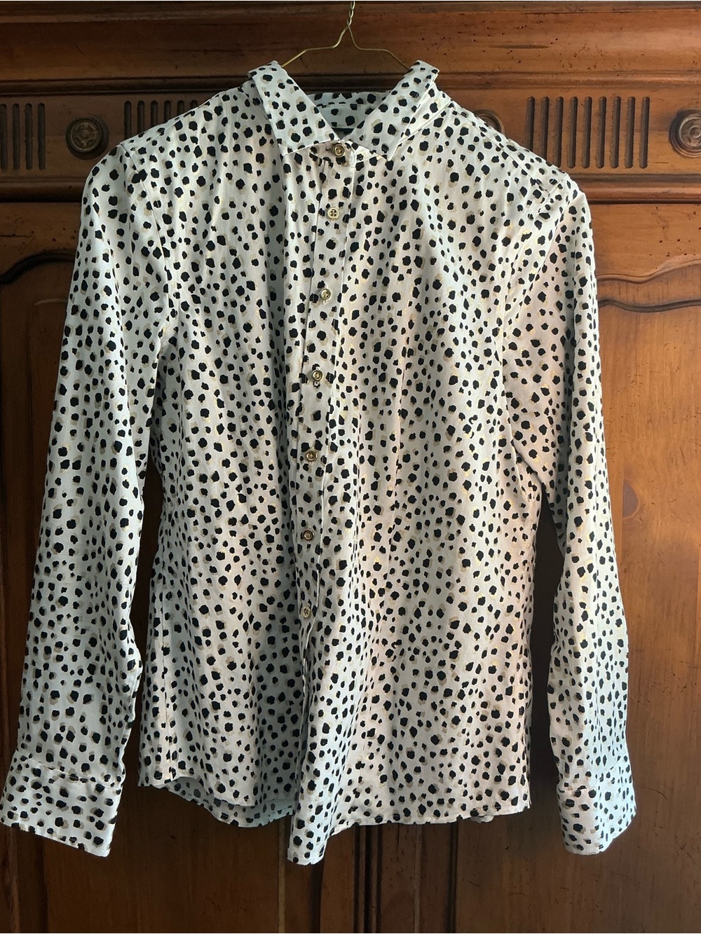 Talbots White Button-Down Shirt with Black Spot Print